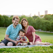 family picnic with Oakland view